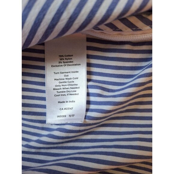 Talbots Tunic Blouse MP Blue Stripe Embroidered VNeck 3/4 Sleeves Lagenlook - Picture 4 of 7